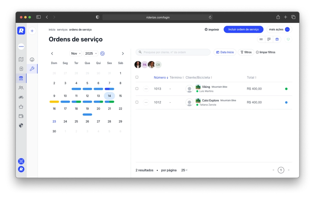 Visualização por calendário