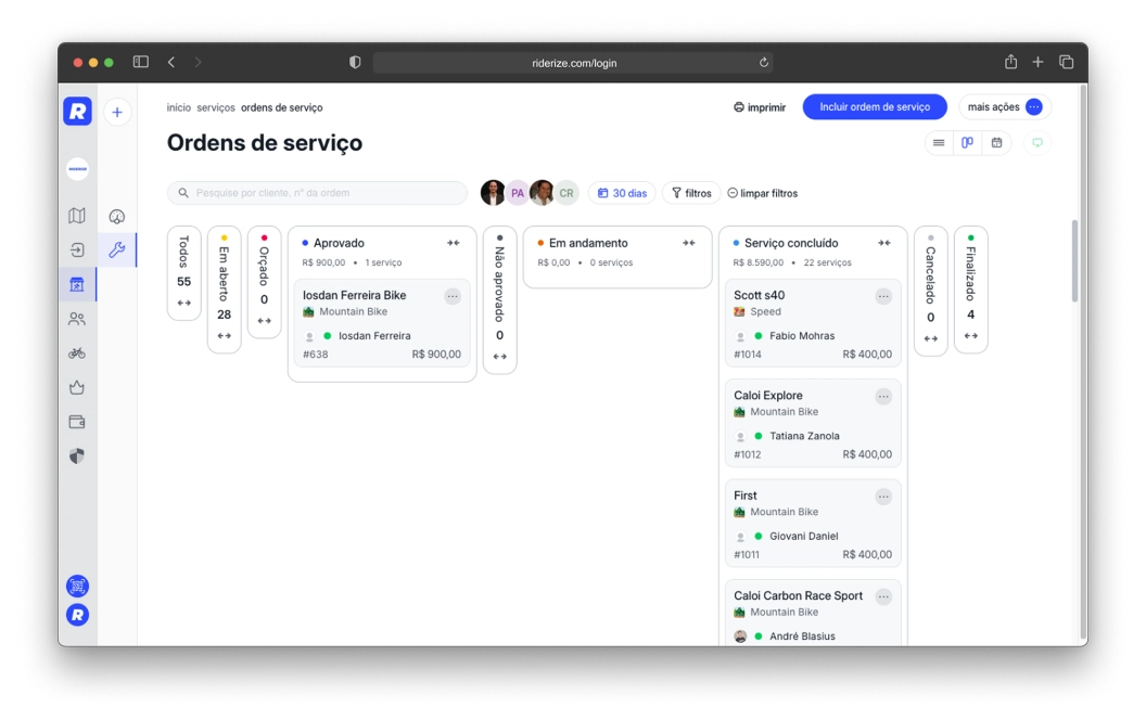 Visualização por lista ou quadro